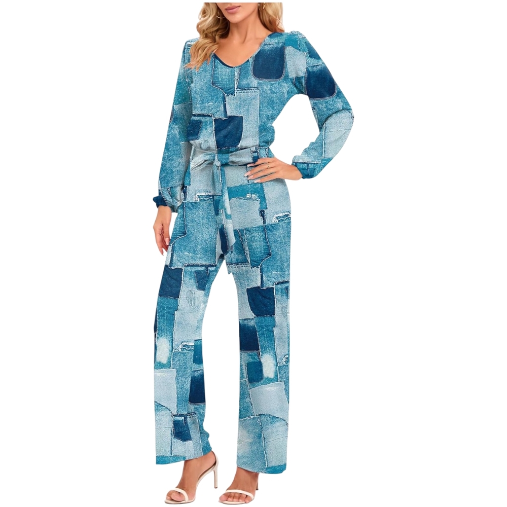 Stylish Blue Patchwork Jumpsuit Size 4x - image 1